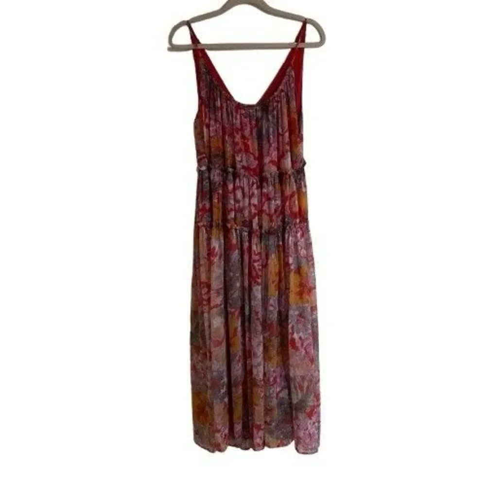 Free People Juliana Max Dress Womens XS Cherry Floral Art Tiered Chiffon Boho